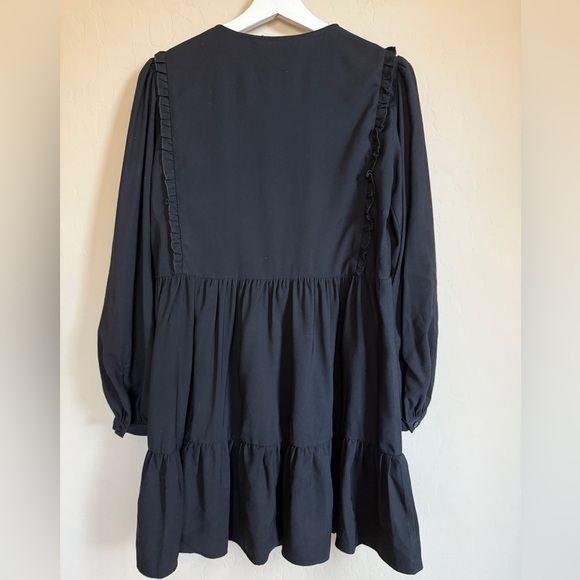 Zara Puff Sleeve Tiered Prairie Babydoll Black Long Sleeve Mini Dress XSmall - Picture 2 of 7